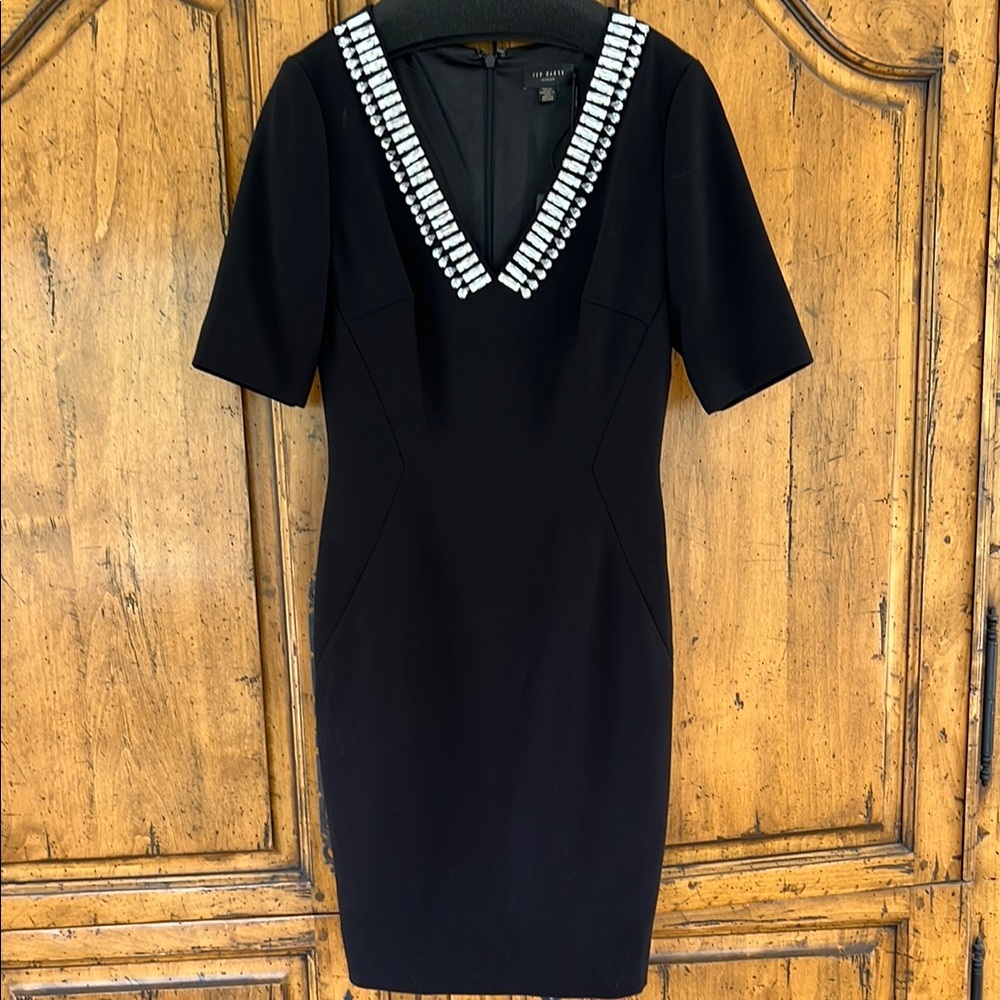 Embellished V-Neck Black Dress - Classic Elegant Style